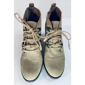 Restricted Women Tan‎ Ankle Boot Lace Up Suede Heel